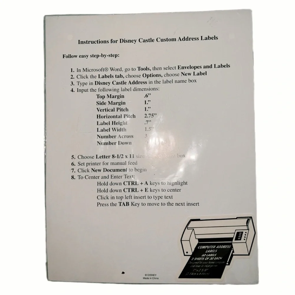 Disney 2006 Year of a Million Dreams 60 Count Printable Address Labels NIP